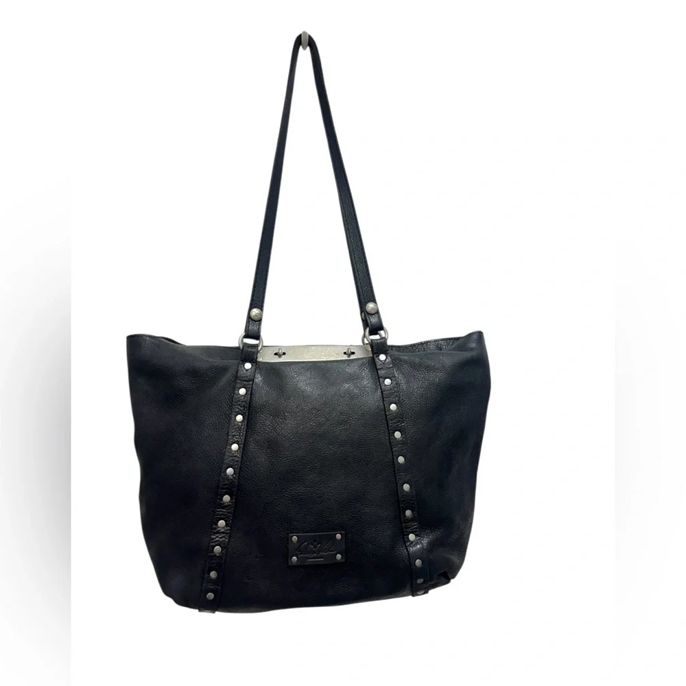 Patricia Nash Benvenuto Black Leather Studded Tote Bag